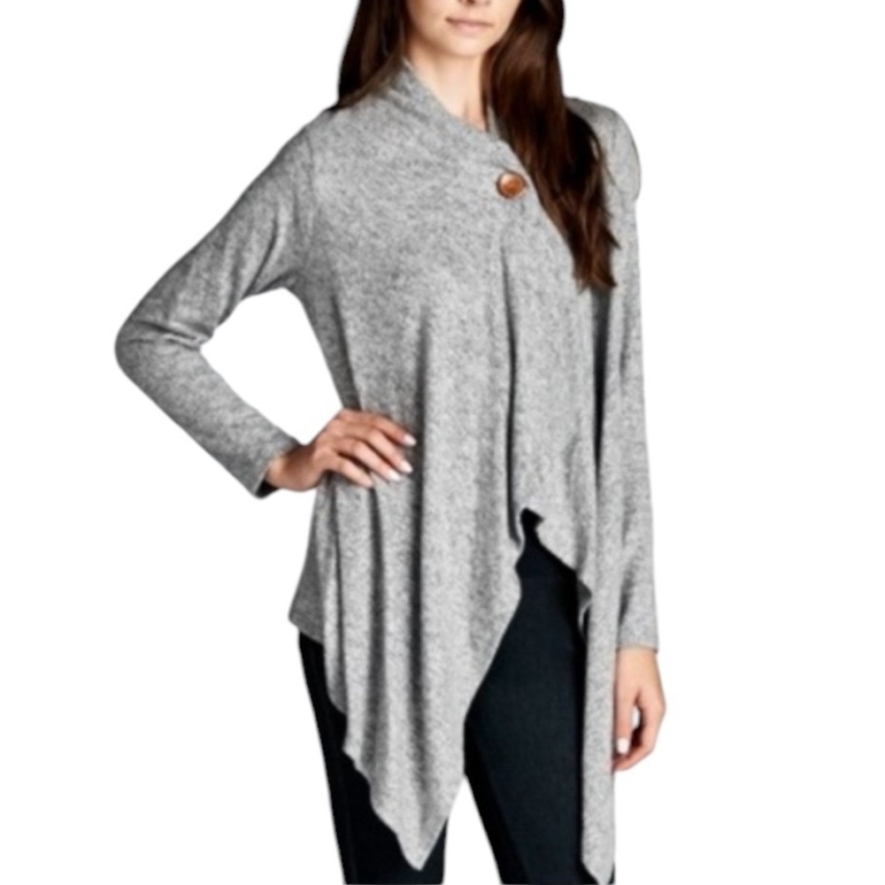 Bobeau One Button Wrap Cardigan plush light grey Sweater size M